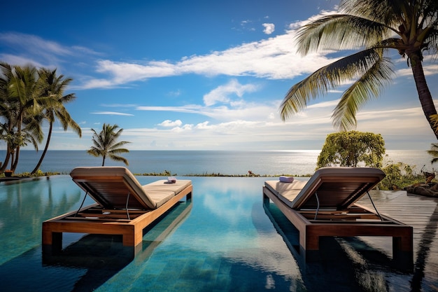 Tranquil luxury tropical resort with infinity pool and ocean view