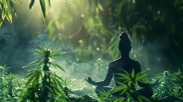 Photo tranquil meditation therapeutic use of medical cannabis and cbd molecules