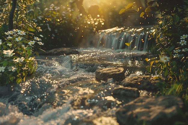 Tranquil moments of meditation by a babbling brook