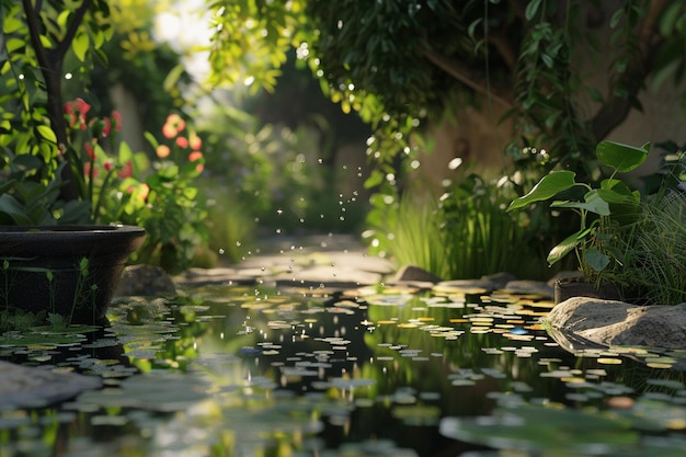 Tranquil moments of reflection in a garden