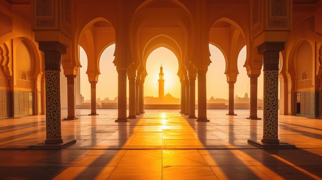 Tranquil Mosque Courtyard Sunset Serenity