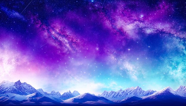 Tranquil Night Illuminated Snowy Mountain Range Under Starry Sky