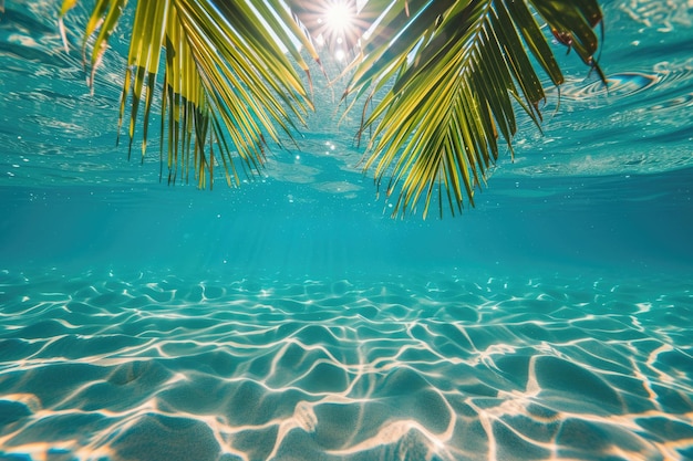 Tranquil Oasis Reflective Blue Waters and Palm Silhouettes