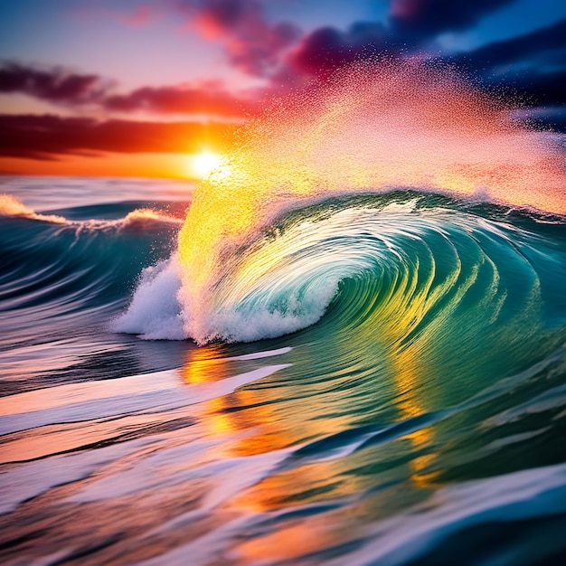 Foto un'onda tranquilla dell'oceano al tramonto