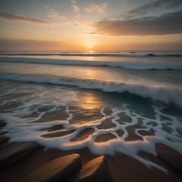 Photo tranquil ocean waves at sunset