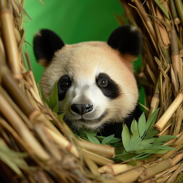 Foto un panda tranquillo che mastica il bambù