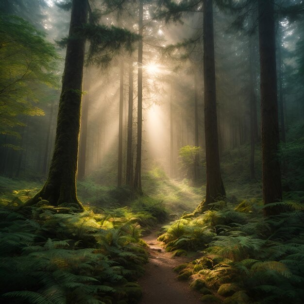 A Tranquil Path Through Towering Trees