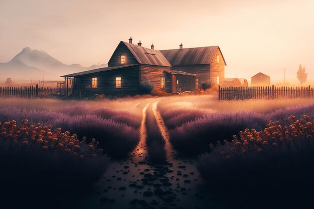 A tranquil and peaceful scene of a small lavender farm