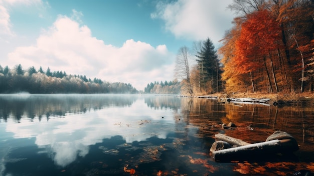 A Tranquil Reflection Seasonal Changes in a Forest Lake