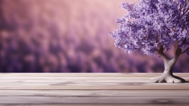 Photo tranquil retreat empty table with lavender tree
