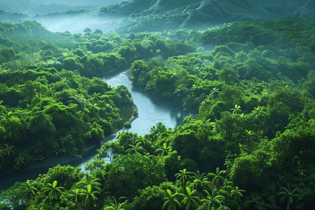 A tranquil river winding its way through lush gree