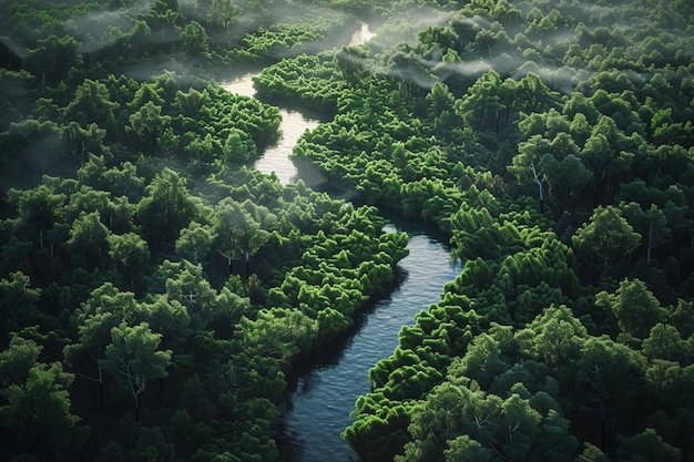 Tranquil rivers winding through a forest