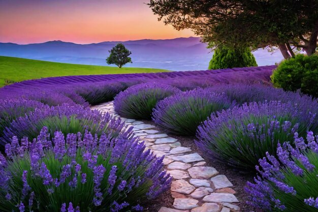 A tranquil and romantic scene lavender path