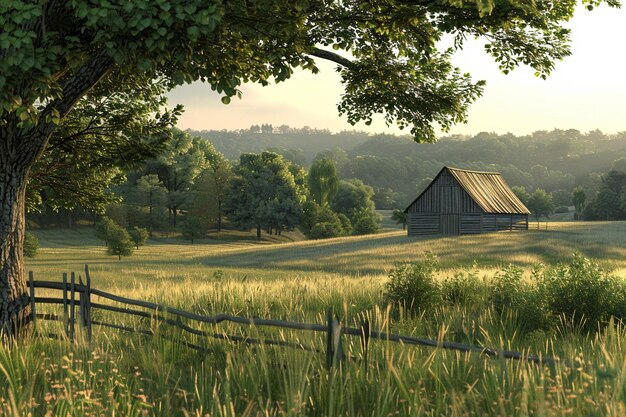 Tranquil rural farm scene with rolling fields octa