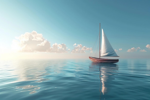 Tranquil sailboat drifting lazily on calm waters o