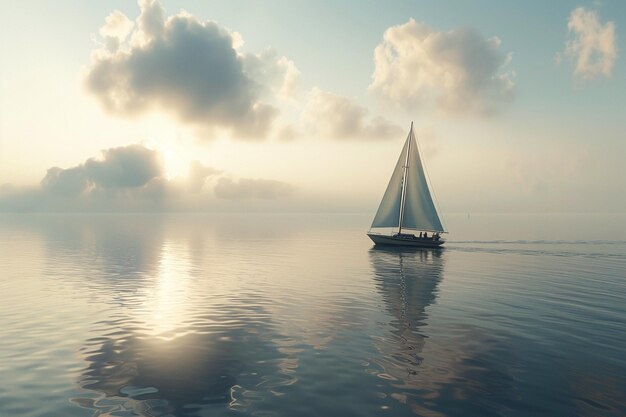 A tranquil sailboat gliding on calm waters