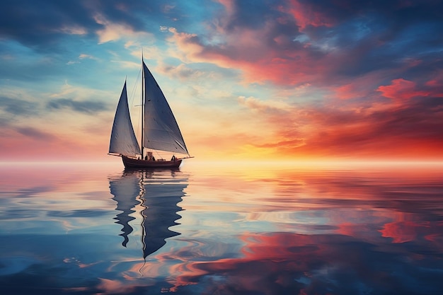 Tranquil Sailboat Gliding on Pristine Waves Generative AI