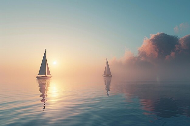 Foto barche a vela tranquille che galleggiano su mari calmi