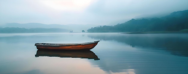 Tranquil Scene A Boat Gliding on Calm Waters Concept Nature Photography Relaxing Landscape Serene Waters Peaceful Atmosphere