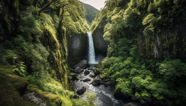 Tranquil scene of flowing water in Asturias generated by AI