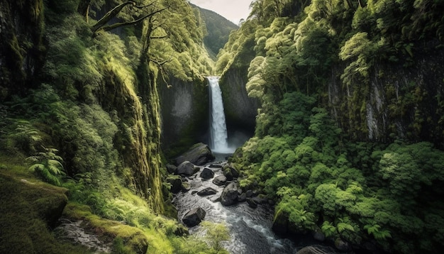 Tranquil scene of flowing water in Asturias generated by AI