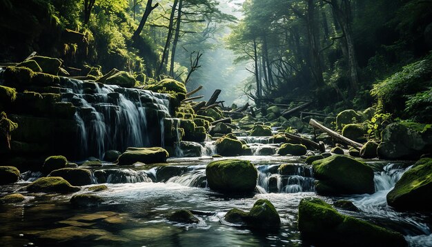 写真 静かな風景 流れる水 動きがぼんやり 人工知能によって生成された未触れた荒野