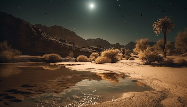 Foto scena tranquilla la maestosa catena montuosa riflette la galassia stellata generata dall'intelligenza artificiale