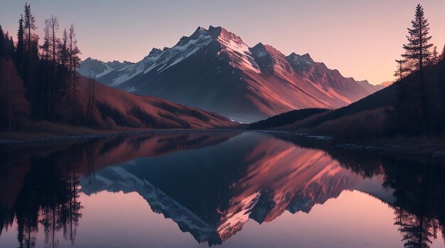 Tranquil scene of mountain reflection at dusk generative AI