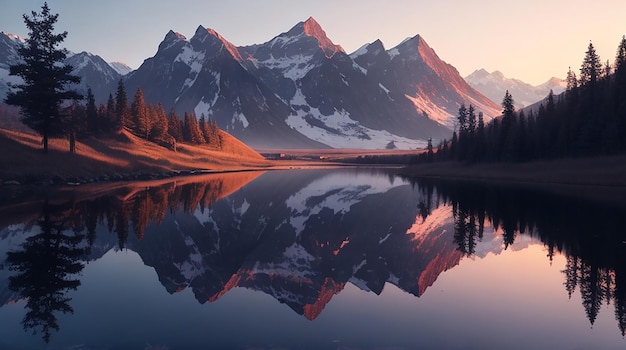 Tranquil scene of mountain reflection at dusk generative AI