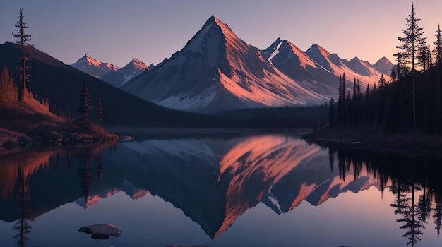 Photo tranquil scene of mountain reflection at dusk generative ai