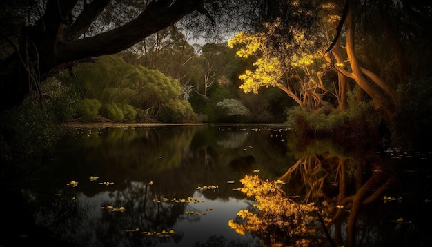 Tranquil scene nature beauty reflected in the autumn forest generated by artificial intelligence