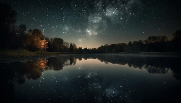 人工知能によって生成された非都市部の夏の風景にある星の軌跡の静かな風景