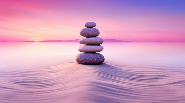 Photo tranquil scene at sunset calm reflection on pebble beach