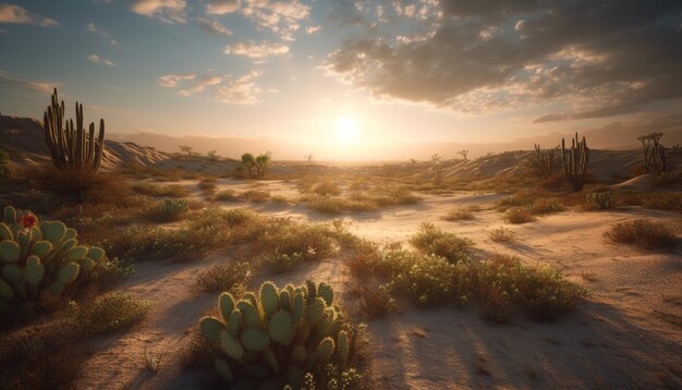 Foto il tramonto di una scena tranquilla dipinge una scena di bellezza naturale generata dall'intelligenza artificiale