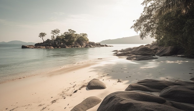 A tranquil scene waves crash on rocks generated by AI