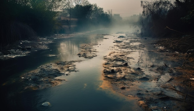 人工知能によって生成された自然の風景の美しさを反映する湿った森の静かなシーン