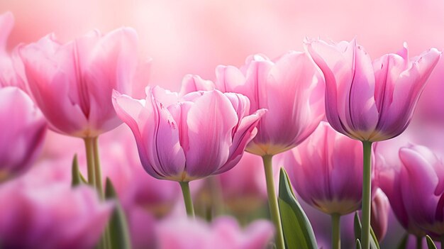 Tranquil scene of wildflower meadow pink tulip in macro