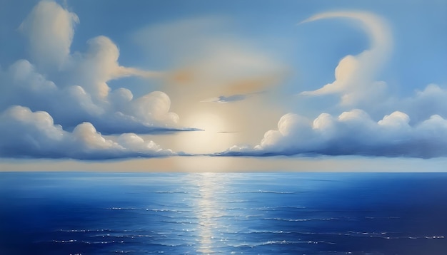 Tranquil Seascape With Sapphire Waves And Pearlescent Clouds