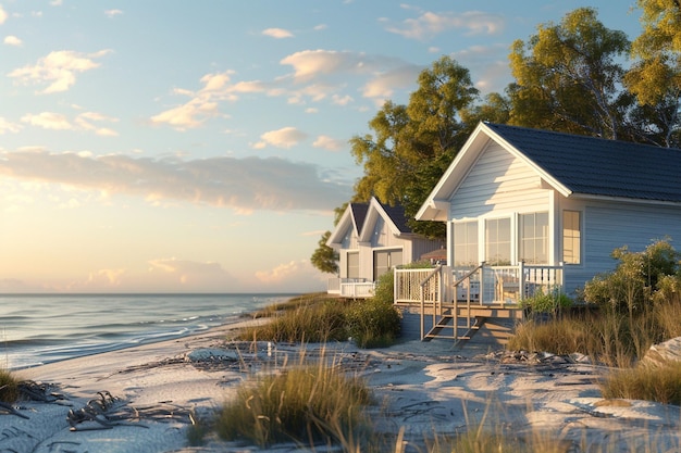 Photo tranquil seaside cottages with panoramic ocean vie