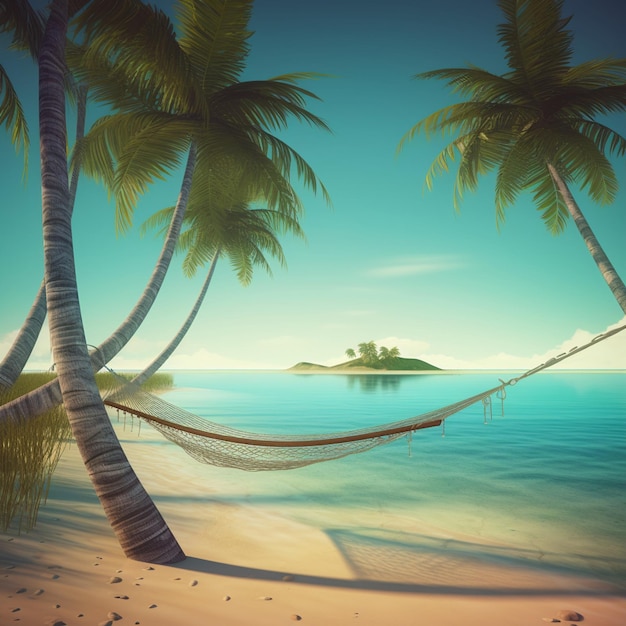 Tranquil Serene Beach Scene with Blue Background