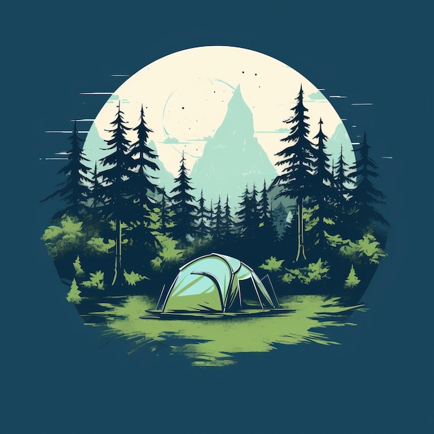 Tranquil serenity minimalist forest camping tshirt design