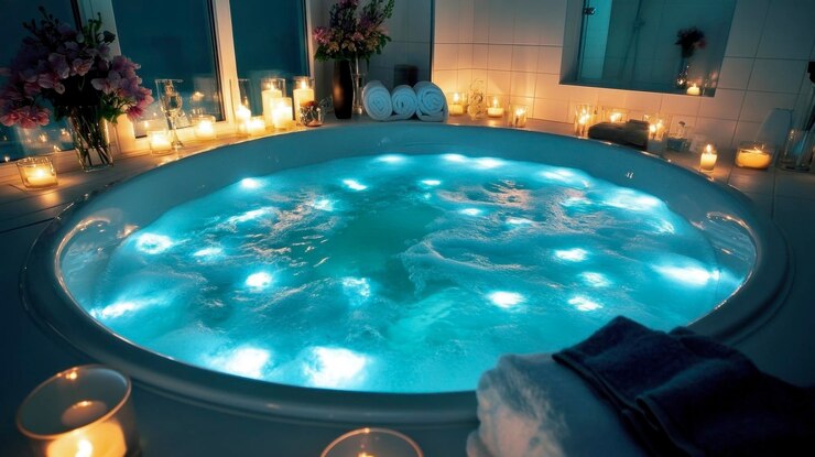 Photo tranquil spa bathtub with soothing lighting and candles