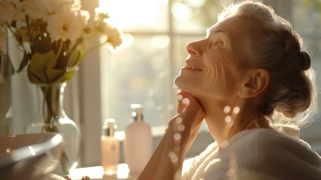 Photo tranquil spa retreat rejuvenating body care for lovely elderly woman amidst steam room sauna water