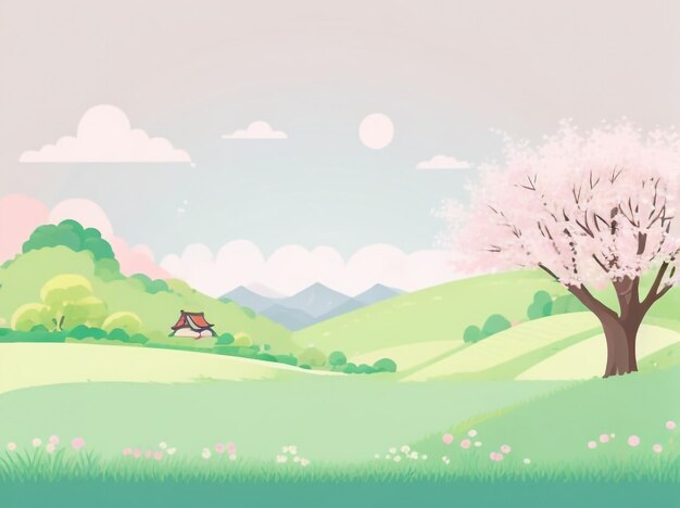 Photo tranquil springs a simple vector illustration of serene landscape background