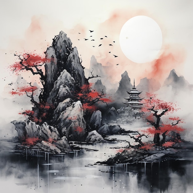 Tranquil Sumie Painting