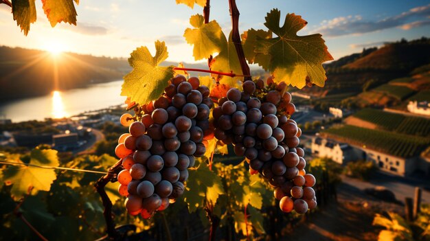 Tranquil sunrise over idyllic vineyard perfect for autumn travel