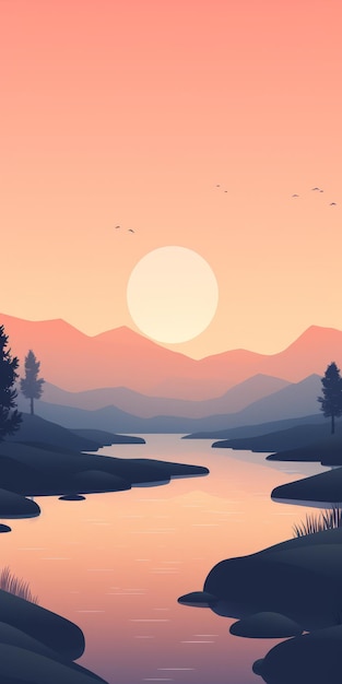 tranquil sunrise on mountain landscape minimalistic mobile wallpaper