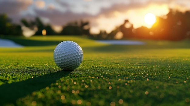 Tranquil Sunset Golf Game Golf Ball on the Edge of a Water Hazard