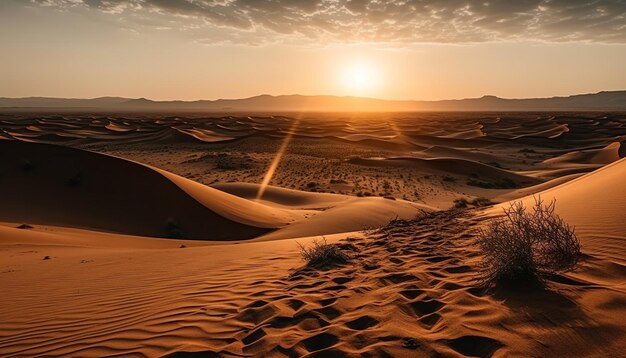 Tranquil sunset over majestic sand dunes in remote Africa generated by artificial intelligence