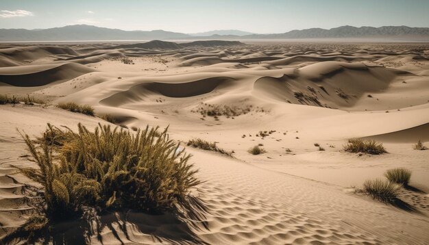 人工知能によって生成されたアフリカ遠隔地の雄大な砂丘に沈む静かな夕日